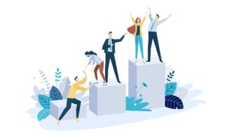 Dessin de personnes s'entraidant pour atteindre des sommets